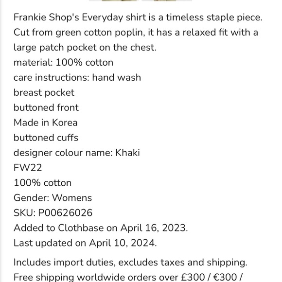 THE FRANKIE SHOP sz S KHAKI EVERYDAY SHIRT Twill Cotton Oversized Relaxed - Picture 3 of 8